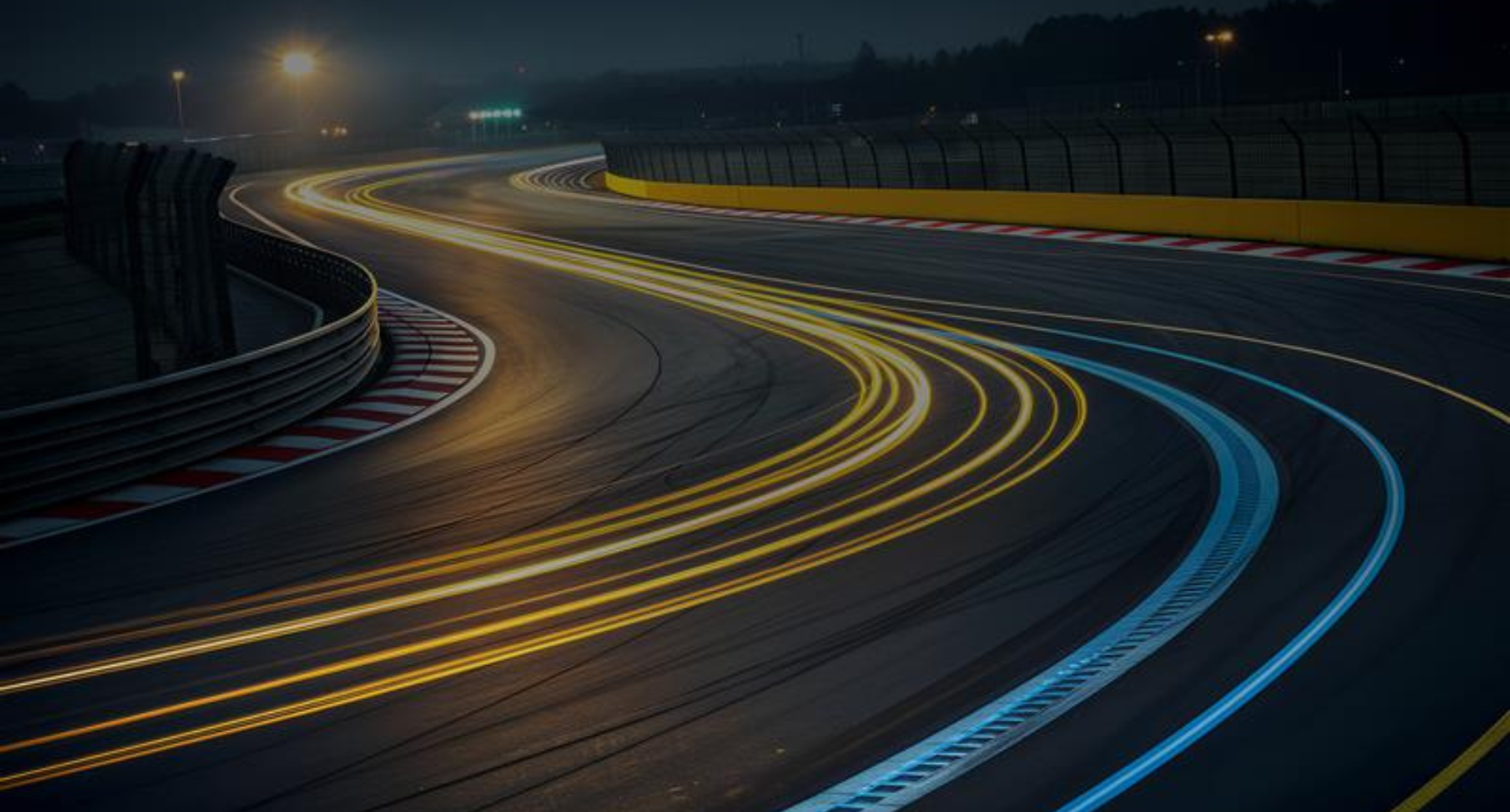 Illustration of a racing track designed with the signature colors of Ducks Hams engine oil service, representing speed, performance, and automotive maintenance.